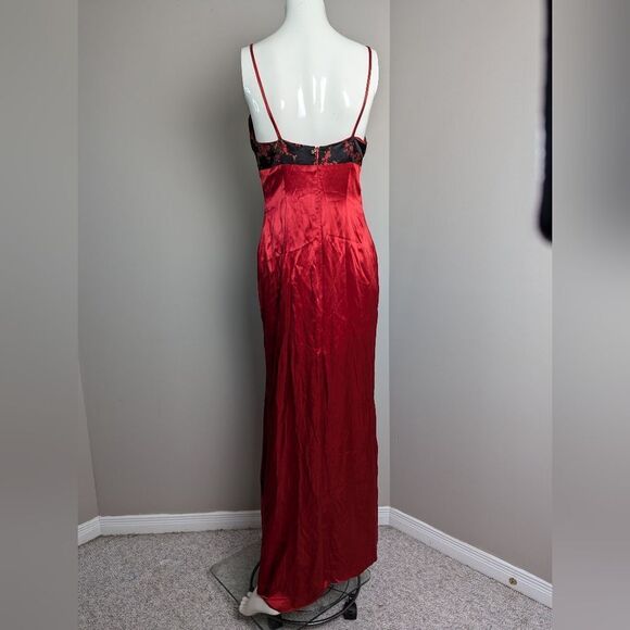 Christian Doucet Vintage 90s Red Satin Maxi Dress Women’s Formal Empire Gown - Picture 3 of 13
